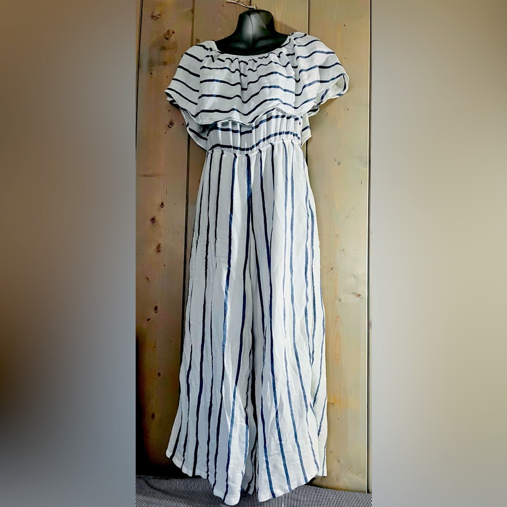 Mahina Blue & White Stripe Jumpsuit (L)